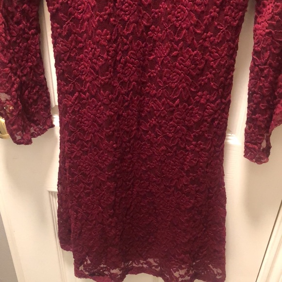 Maroon Lace, Size Med Dress, asymmetrical slv - Picture 7 of 8